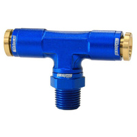 Aeroflow 1/8'' NPT TEE TO 2 X 1/4'' 120 SERIES NYLON BLUE FITTING