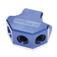 Aeroflow Y BLOCK 4 PORT DISTRIBUTION BLUE 3X -8ORB 1X -10ORB INLET