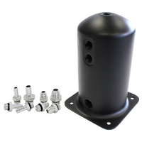 Aeroflow SURGE TANK 2.5L ANODISED BLACK3X3/8 1X1/2 OR 3X -6AN 1X -8AN
