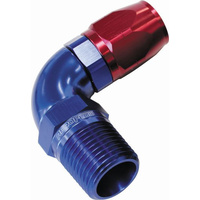 Aeroflow 550 Series Full Flow Hose End 1/2" NPT Male to -12AN Hose 90-Degree Blue/Red AF529-12-08