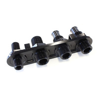 Aeroflow BLACK A/C BULKHEAD 4 PORT INLINE 3X-10 1X-6 BARB REAR