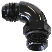 Aeroflow 90 DEG -6ORB TO -6AN COMPLETE WITH JAM NUT AND O-RING BLACK
