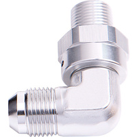 Aeroflow 90 DEG 1/2'' NPT TO -8AN SILVER MALE SWIVEL THREAD