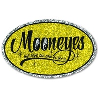 Flake Oval Sticker - With Mooneyes Script, 3-1/8" x 2"