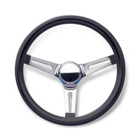 13-1/2" Classic Steering Wheel - Chrome Slotted 3 Spoke, Black Vinyl Grip, 3" Dish
