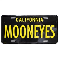 Metal License Plate - Black With Yellow MOONEYES Name