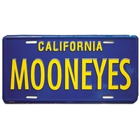 Metal License Plate - Blue With Yellow MOONEYES Name