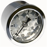 1-1/2" Fuel Press Gauge 0-15 PSI  - Engine-Turned Facia, Liquid Filled, Direct Mount