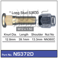 Wheel Stud & Nut - Front & Rear Alloy Wheels (NS372D)
