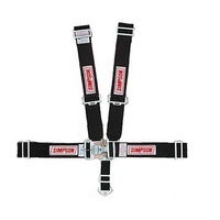 5 Point Dual Harness For HANS Device - Black 55" Latch & Link, Pull Down, Wrap Around Bar Mount