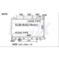 Radiator - 1998-On Trans Fittings 375mm Apart (SUB1645-PA16A)
