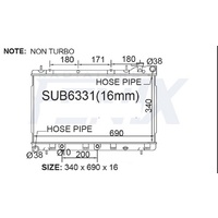 Radiator - Up To 1998 Trans Fittings 200mm Apart (SUB6331-PA16A)