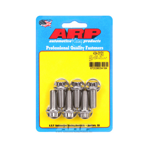 Motor Mount Bolt Kit, 12-Point Head S/S - Suit GM LS Series, Mounts Bracket To Block (6-Pack) (434-3101)