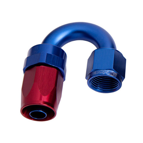 Aeroflow 100 Series Taper Hose End -04AN Female to -04AN Hose 180-Degree Blue/Red AF106-04