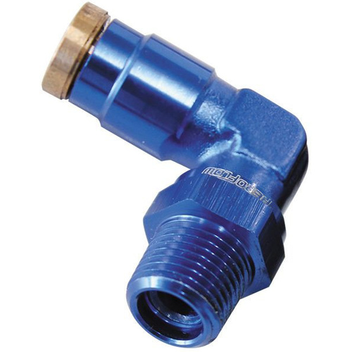 Aeroflow 1/4'' NPT 90 DEGREE TO 1/4'' 120SERIES NYLON BLUE FITTING