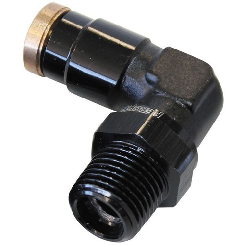 Aeroflow 1/4'' NPT 90 DEGREE TO 1/4'' 120SERIES NYLON BLACK FITTING