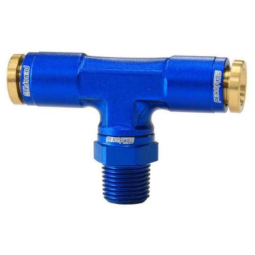 Aeroflow 1/8'' NPT TEE TO 2 X 1/4'' 120 SERIES NYLON BLUE FITTING