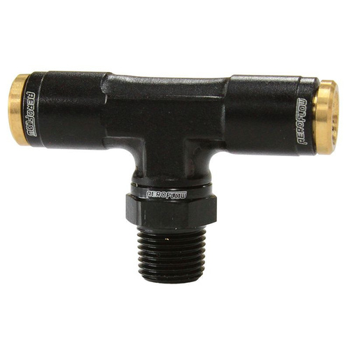 Aeroflow 1/8'' NPT TEE TO 2 X 1/4'' 120 SERIES NYLON BLACK FITTING