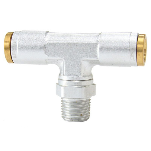Aeroflow 1/8'' NPT TEE TO 2 X 1/4'' 120 SERIES NYLON SILVER FITTING