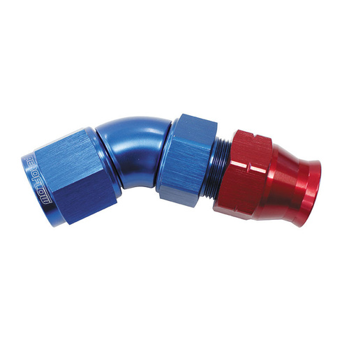 Aeroflow 1/4'' TUBE 45 DEG FEMALE -4AN BLUE SWIVEL NUT WITH OLIVE