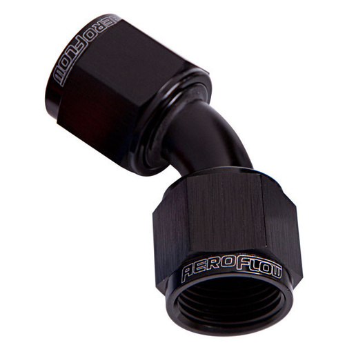 Aeroflow 45 DEG FEMALE FLARE -4AN BLACK SWIVEL UNION