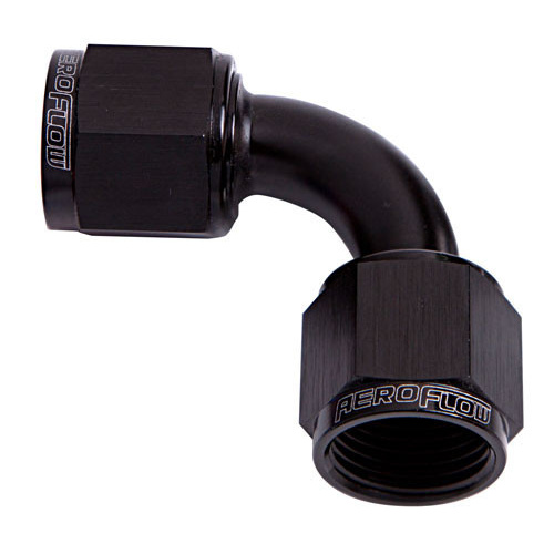 Aeroflow 90 DEG FEMALE FLARE -6AN BLACK SWIVEL UNION