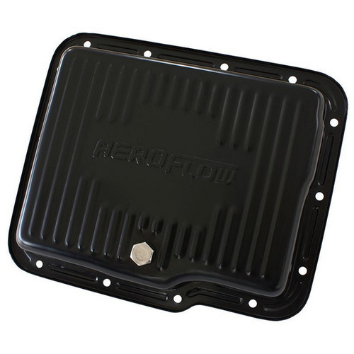 Aeroflow GM POWERGLIDE TRANSMISSION PANSTD DEPTH BLACK W/ DRAIN PLUG