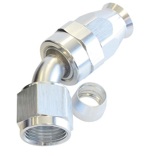 Aeroflow ALLOY 45 DEG HOSE END -12AN SILVER FULL SWIVEL SUIT TEFLON