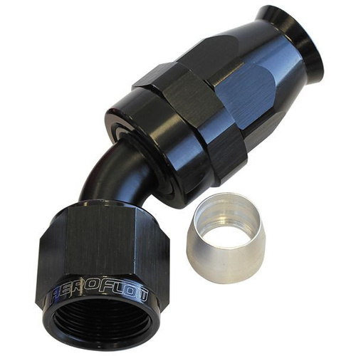 Aeroflow ALLOY 45 DEG HOSE END -16AN BLACK FULL SWIVEL SUIT TEFLON