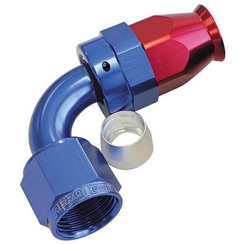 Aeroflow ALLOY 90 DEG HOSE END -6AN BLUE FULL SWIVEL SUIT TEFLON