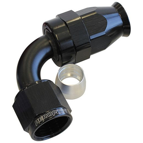 Aeroflow ALLOY 90 DEG HOSE END -8AN BLACK FULL SWIVEL SUIT TEFLON