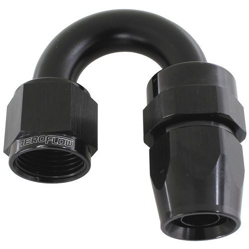 Aeroflow ALLOY 180 DEG HOSE END -8AN BLACK FULL SWIVEL SUIT TEFLON
