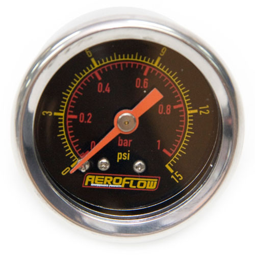 Aeroflow 1-1/2'' 0-15 PSI PRESS GAUGE BLACK FACE ORANGE POINTER