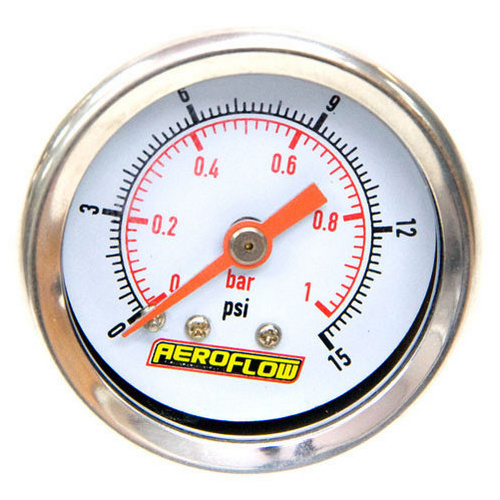 Aeroflow 1-1/2'' 0-15 PSI PRESSURE GAUGEWHITE FACE ORANGE POINTER