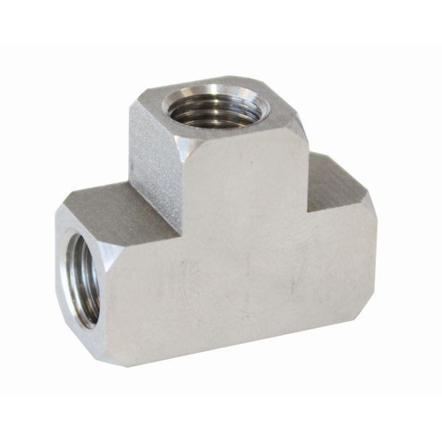 Aeroflow S.S FEMALE TEE 3/8''-24 INVERTED SEAT X 2 AND 1/8''-27 NPT X 1