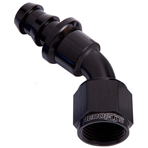 Aeroflow 45 DEG PUSH LOCK END -10AN BLACK NO CLAMP REQUIRED