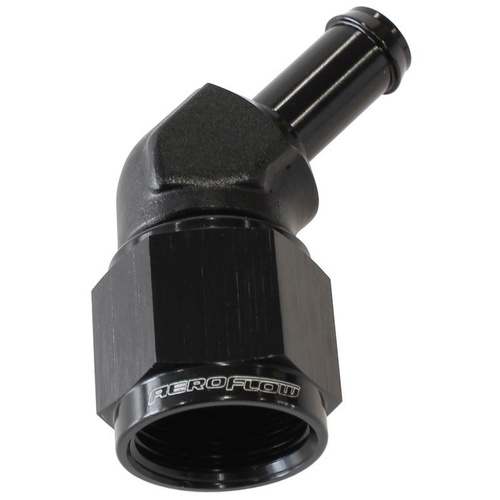 Aeroflow FEMALE -8AN 45DEG TO 3/8'' BARBBLACK SWIVEL NUT
