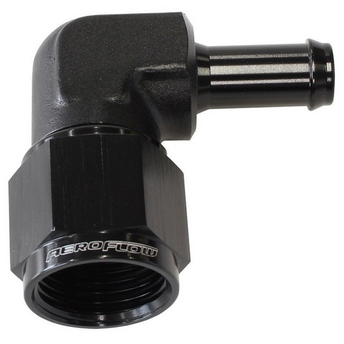 Aeroflow FEMALE -8AN 90DEG TO 3/8'' BARBBLACK SWIVEL NUT