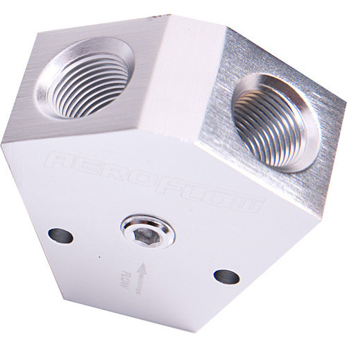 Aeroflow FUEL BLOCK 1/2 - 3/8 IN - OUT SILVER 1/8'' NPT PORT
