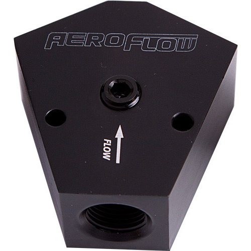 Aeroflow FUEL BLOCK 1/2 - 1/2 IN - OUT BLACK 1/8'' NPT PORT