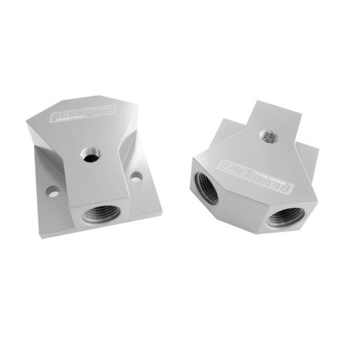 Aeroflow BILLET Y-BLOCK 2 X -8 1 X -10ORB SILVER WITH MOUNTING PAD