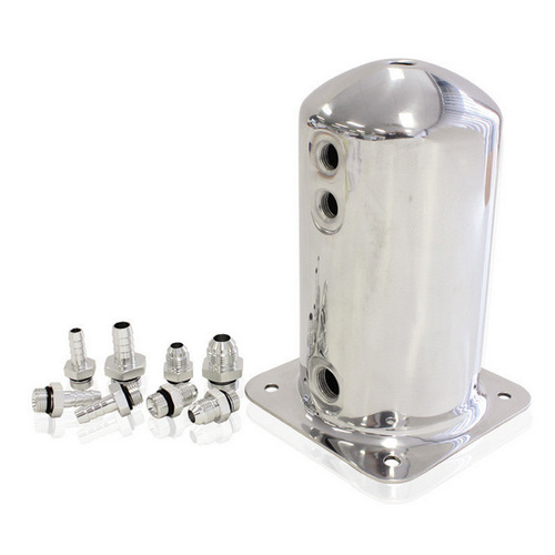 Aeroflow SURGE TANK 2.5L SPUN ALLOY 3X3/8 1X1/2 OR 3X -6AN 1X -8AN