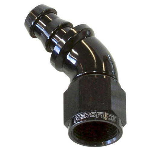Aeroflow -4AN 45 DEG FULL FLOW PUSH LOCBLACK FULL FLOW PUSH LOCK