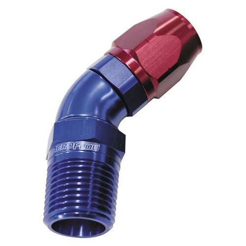 Aeroflow 550 Series Full Flow Hose End 1/2" NPT Male to -08AN Hose 45-Degree Blue/Red AF528-08-08