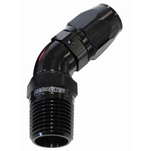 Aeroflow 550 Series Full Flow Hose End 3/4" NPT Male to -12AN Hose 45-Degree Black AF528-12-12BLK
