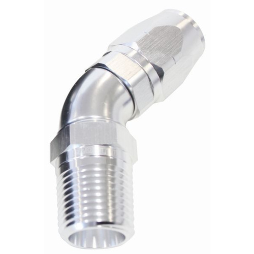 Aeroflow Male 3/4 NPT 45 Deg to -12 HosSILVER FULL FLOW BILLET 1 PIEC