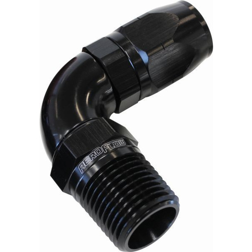 Aeroflow 550 Series Full Flow Hose End 1/8" NPT Male to -06AN Hose 90-Degree Black AF529-06-02BLK