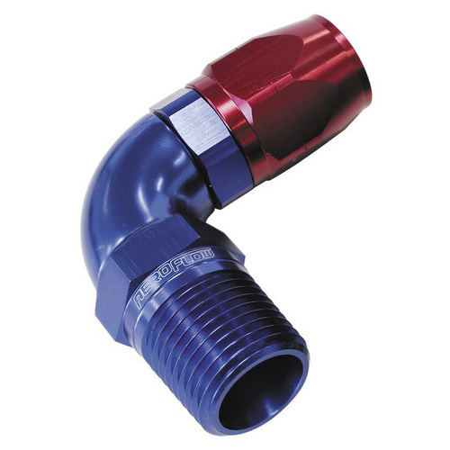 Aeroflow 550 Series Full Flow Hose End 1/2" NPT Male to -08AN Hose 90-Degree Blue/Red AF529-08-08