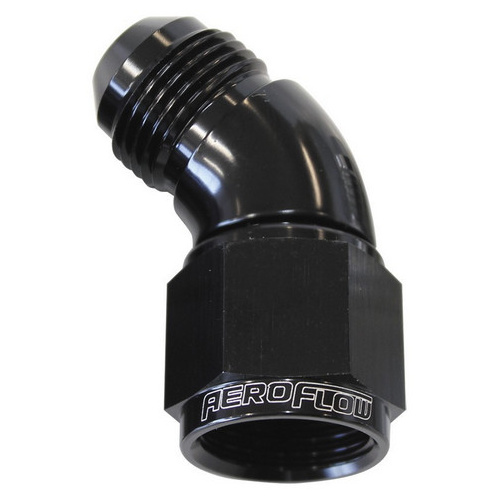 Aeroflow Full Flow Adapter -03AN Female to -03AN Male 45-Degree Black AF542-03BLK