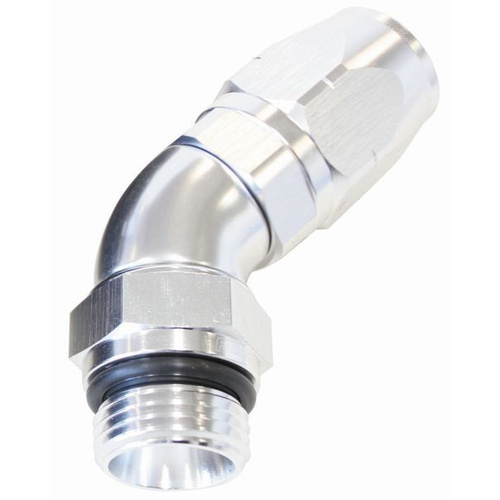 Aeroflow 550 Series Full Flow Hose End -06ORB Male to -08AN Hose 45-Degree Silver AF544-08-06S